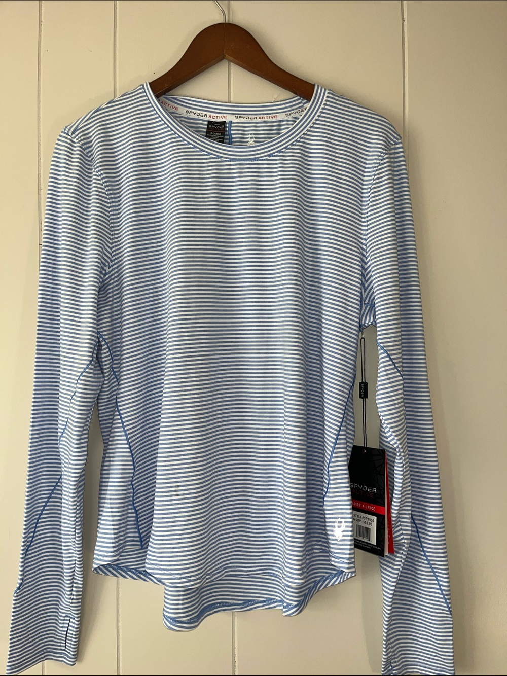 Spyder Light Blue & White Striped Long Sleeve Crew